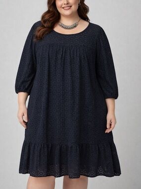 OLD NAVY Navy Blue Lined Eyelet Ruffle Bottom Dress XL